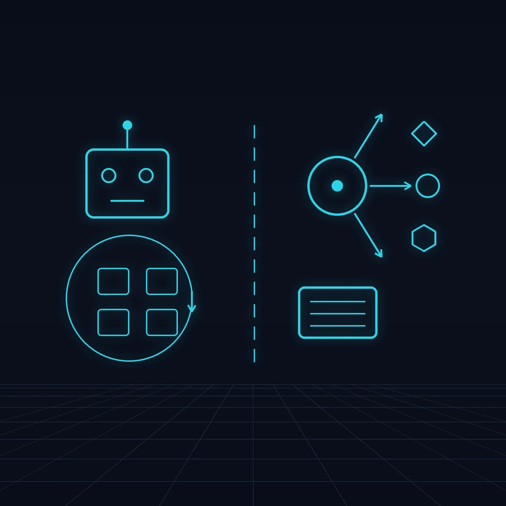 Qué es RPA: robot de software repitiendo pasos fijos frente a un agente de IA que decide